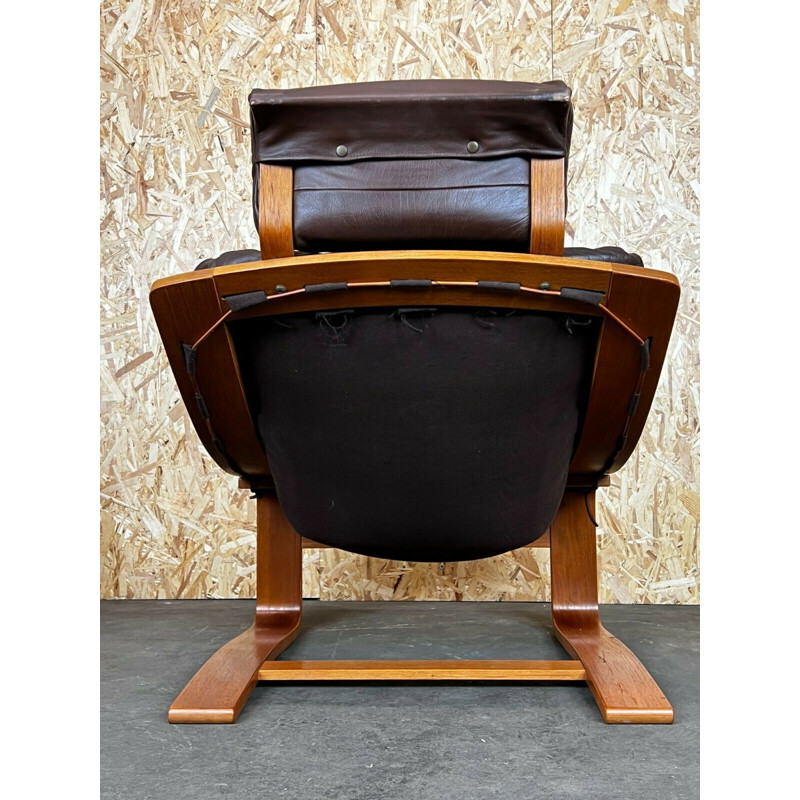 Fauteuil vintage en teck et cuir avec ottoman par Ake Fribytter Nelo, Suède 1960-1970