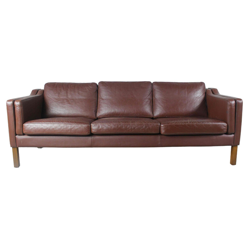 Danish vintage 3 seater brown leather sofa