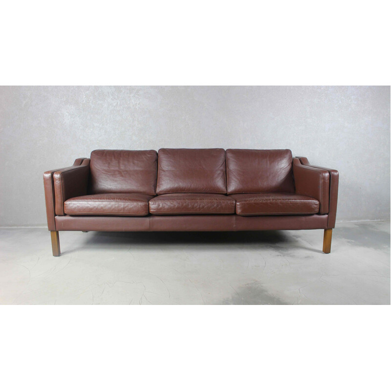 Danish vintage 3 seater brown leather sofa