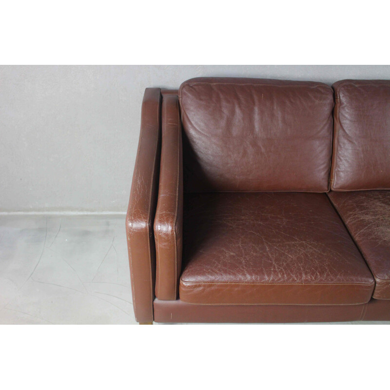 Danish vintage 3 seater brown leather sofa