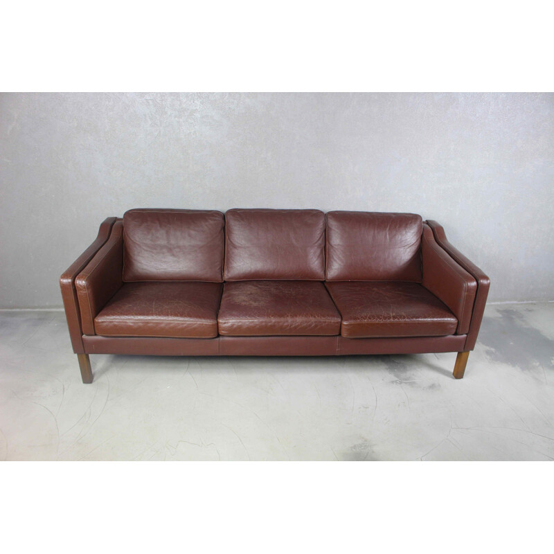 Danish vintage 3 seater brown leather sofa