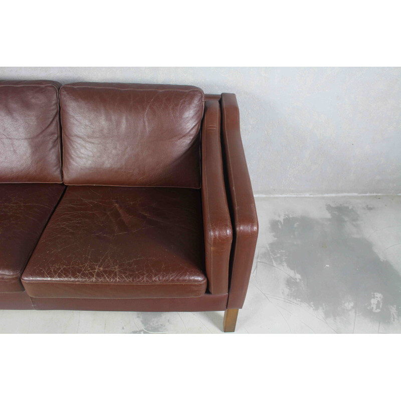 Danish vintage 3 seater brown leather sofa