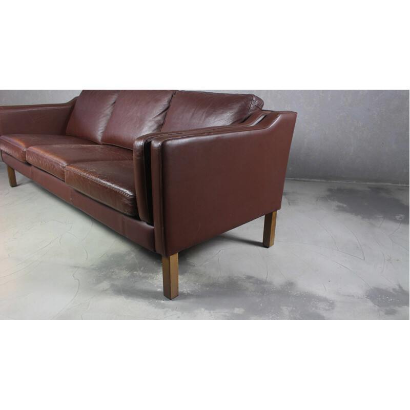 Danish vintage 3 seater brown leather sofa