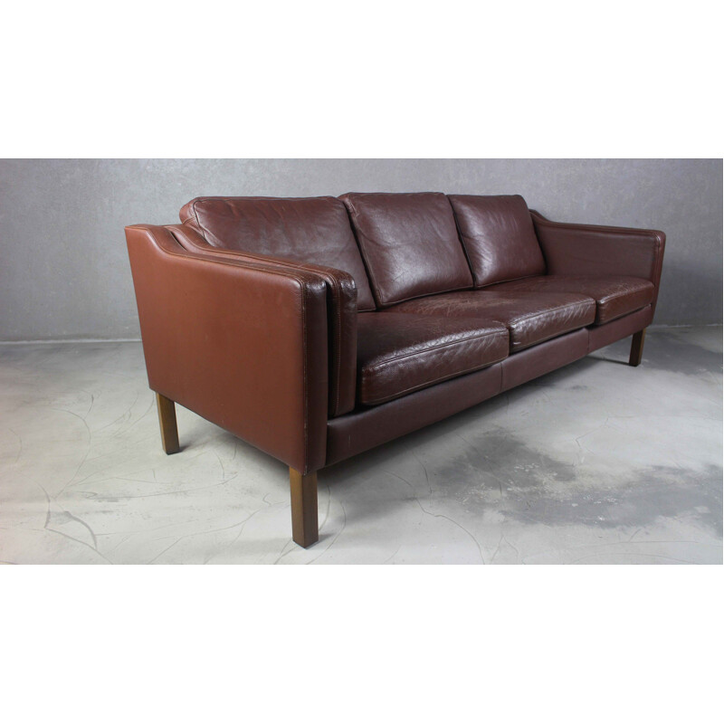 Danish vintage 3 seater brown leather sofa