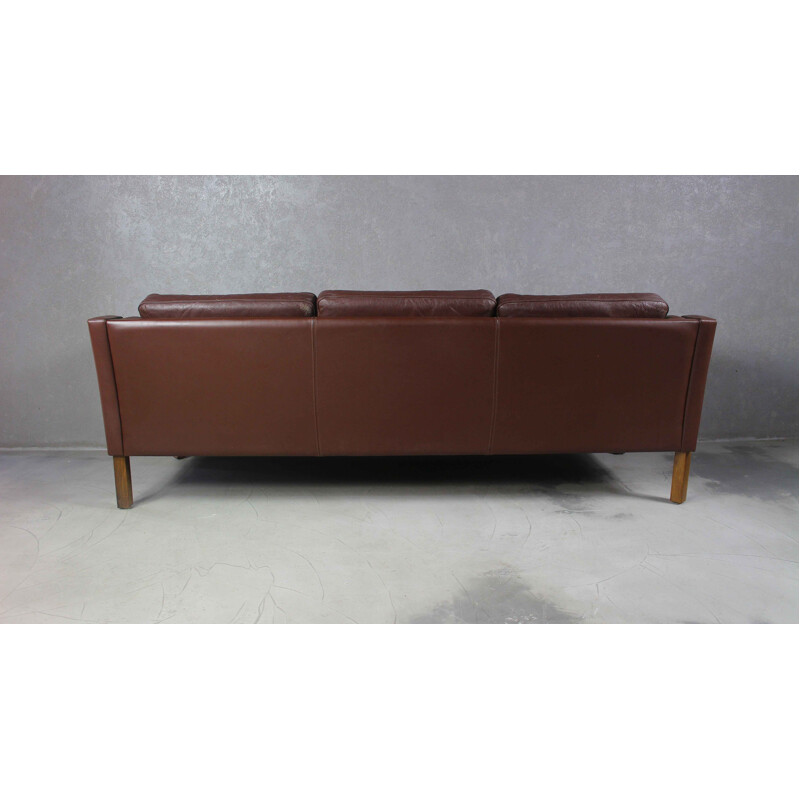 Danish vintage 3 seater brown leather sofa