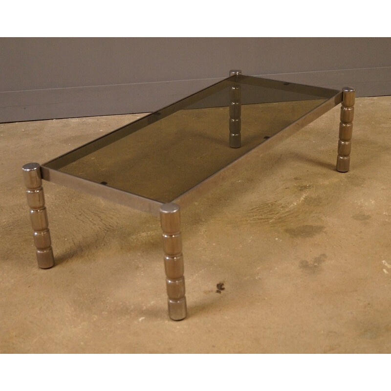 Table basse en métal chromé et verre - 1970