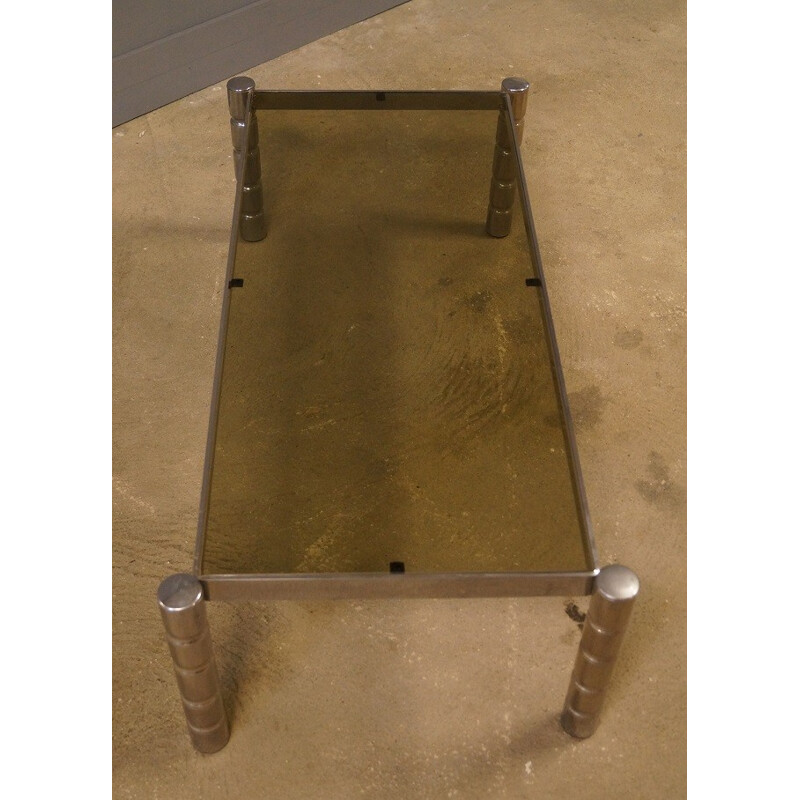 Vintage coffee table in smoked glass and chromed metal - 1970s