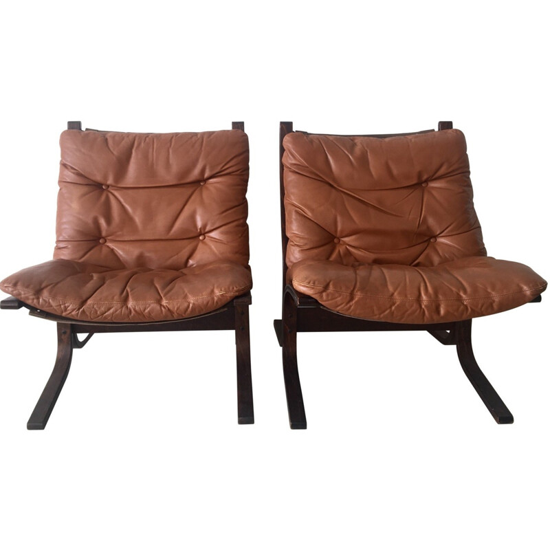 Pair of Westnofa Furniture "Siësta" armchairs in cognac leather, Ingmar RELLING - 1960s 