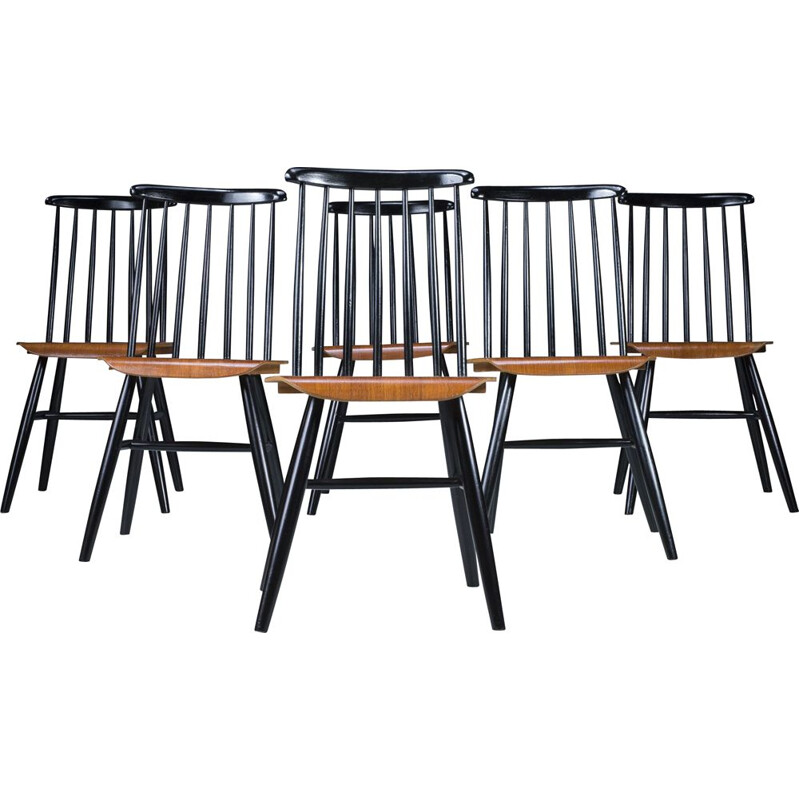 Set van 6 vintage beuken en teakhouten stoelen van Ilmari Tapiovaara, 1960