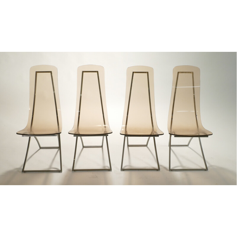 Set of 4 CH4 chairs in plexiglass, Edmond VERNASSA - 1970s