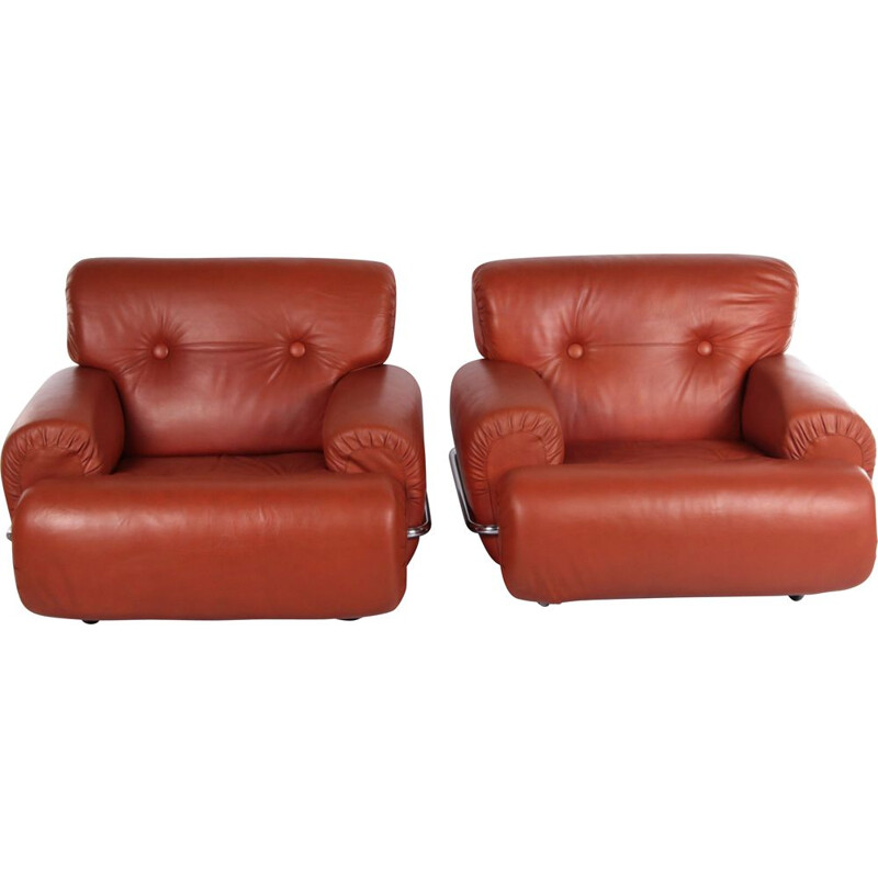 Pair of vintage Bold Italian armchairs in leather, 1970s