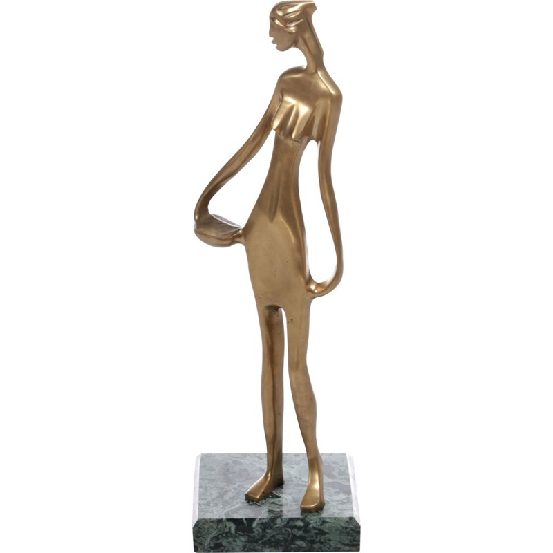 Vintage Art Deco brass and marble statue, 1970