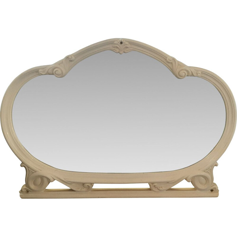 Specchio da comò vintage Art Nouveau in lacca bianca