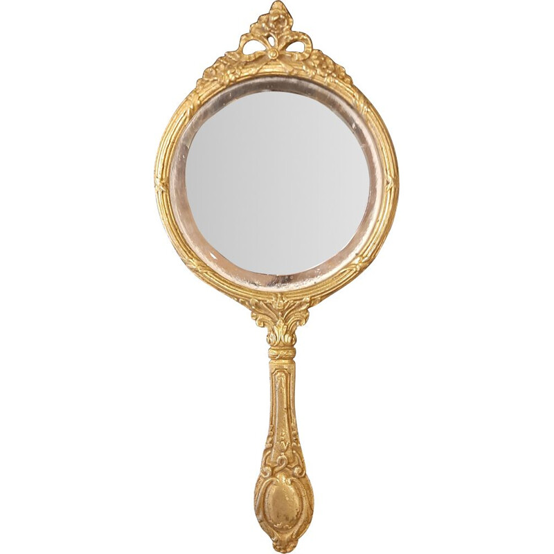 Vintage bronze hand mirror