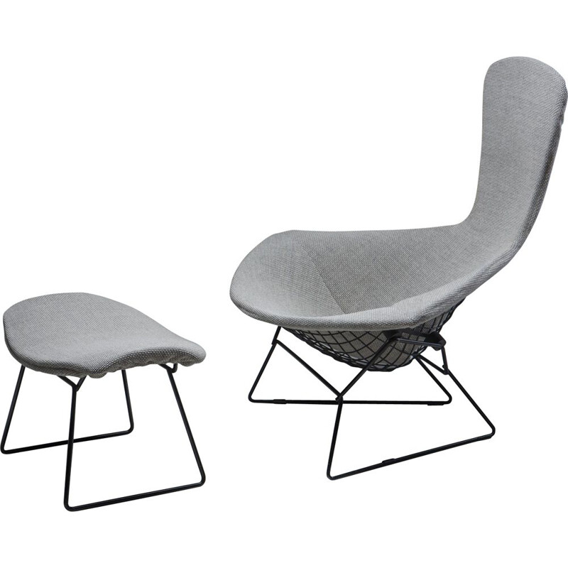 Vintage "The Bird Chair" armchair with ottoman by Harry Bertoia for Knoll Int, 1950