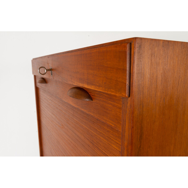 Teak vintgae cabinet with tambour front, Denmark 1960