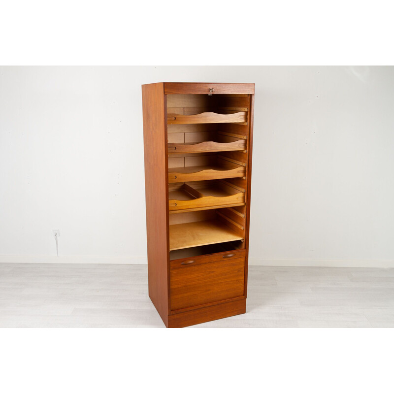 Teak vintgae cabinet with tambour front, Denmark 1960