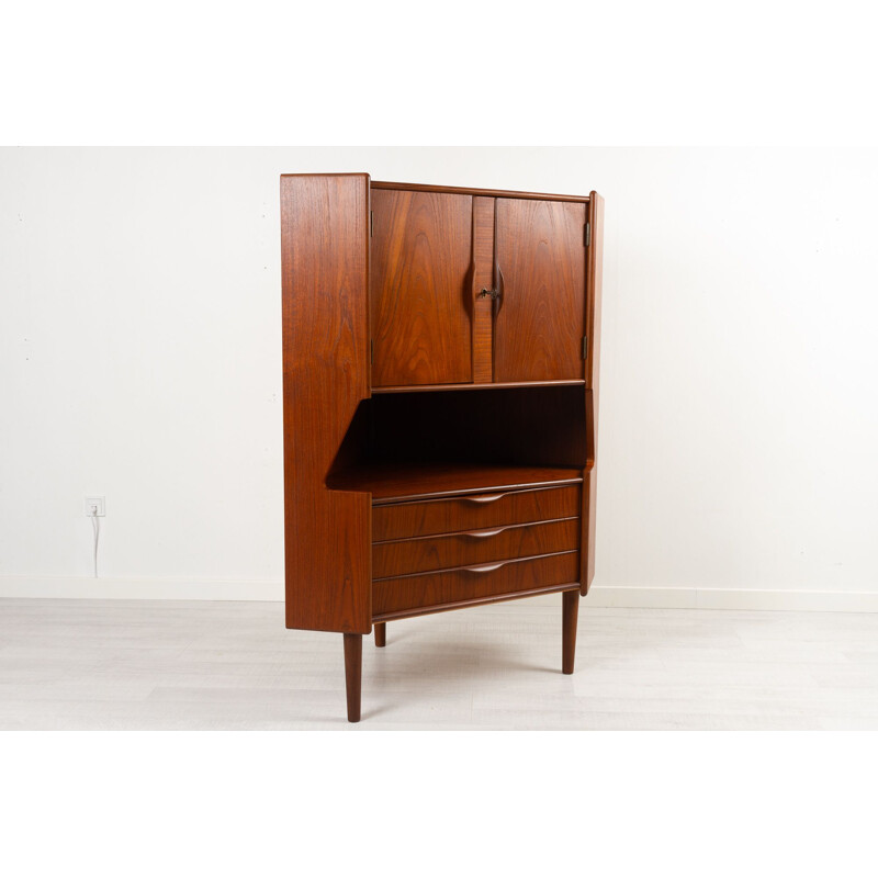 Vintage Danish teak corner cabinet with dry bar, 1960s