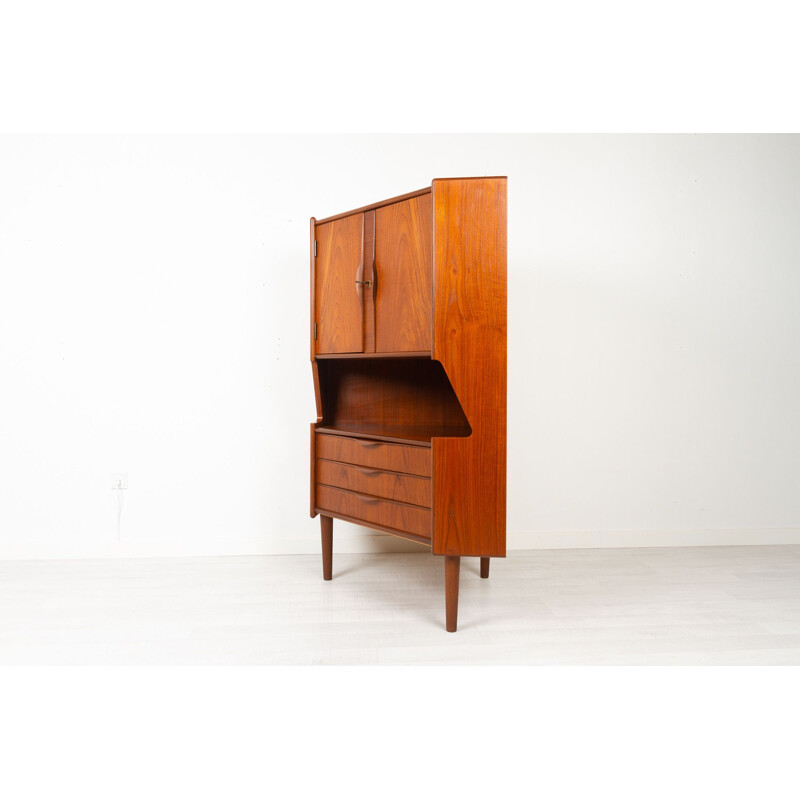 Mobile angolare danese d'epoca in teak con dry bar, 1960