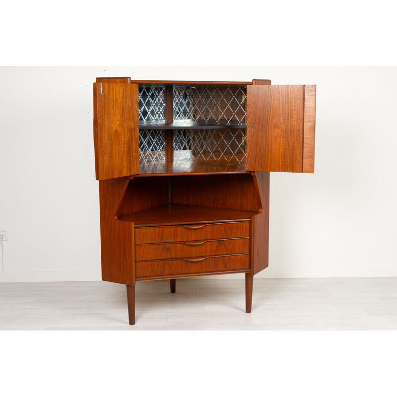 Vintage Danish teak corner cabinet with dry bar, 1960s