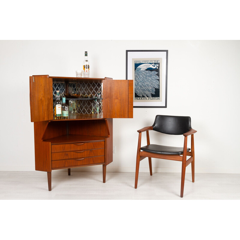 Mobile angolare danese d'epoca in teak con dry bar, 1960