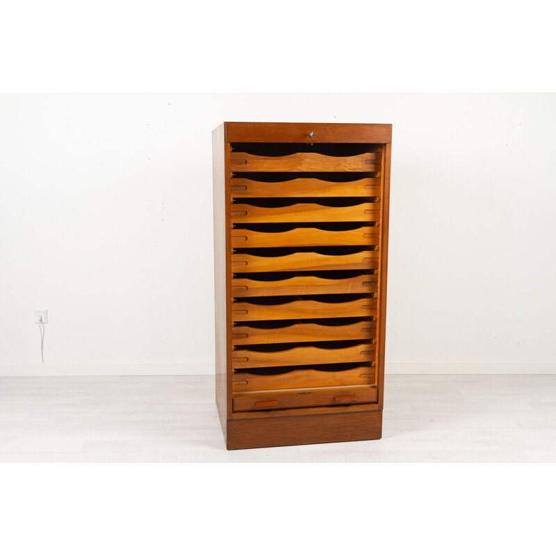 Vintage Danish oak cabinet with tambour front, Denmark 1960