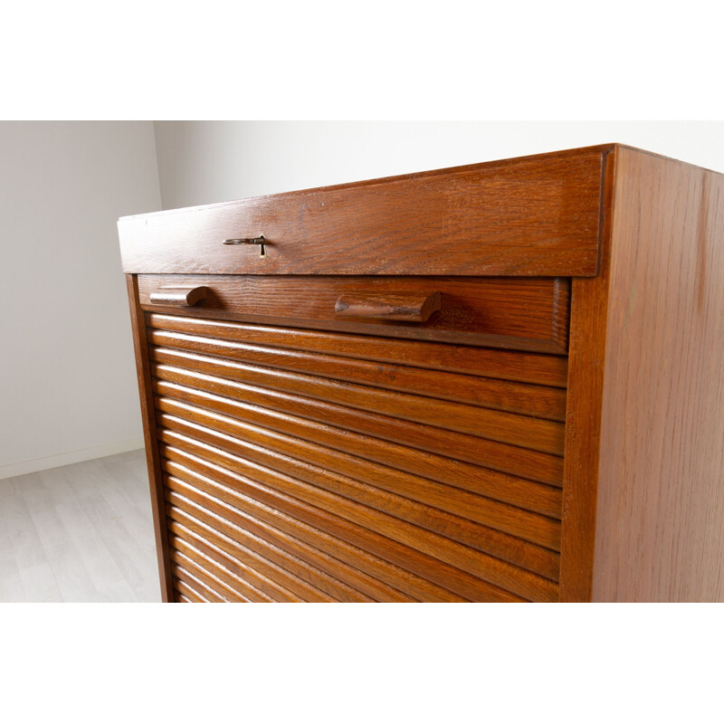 Vintage Danish oak cabinet with tambour front, Denmark 1960