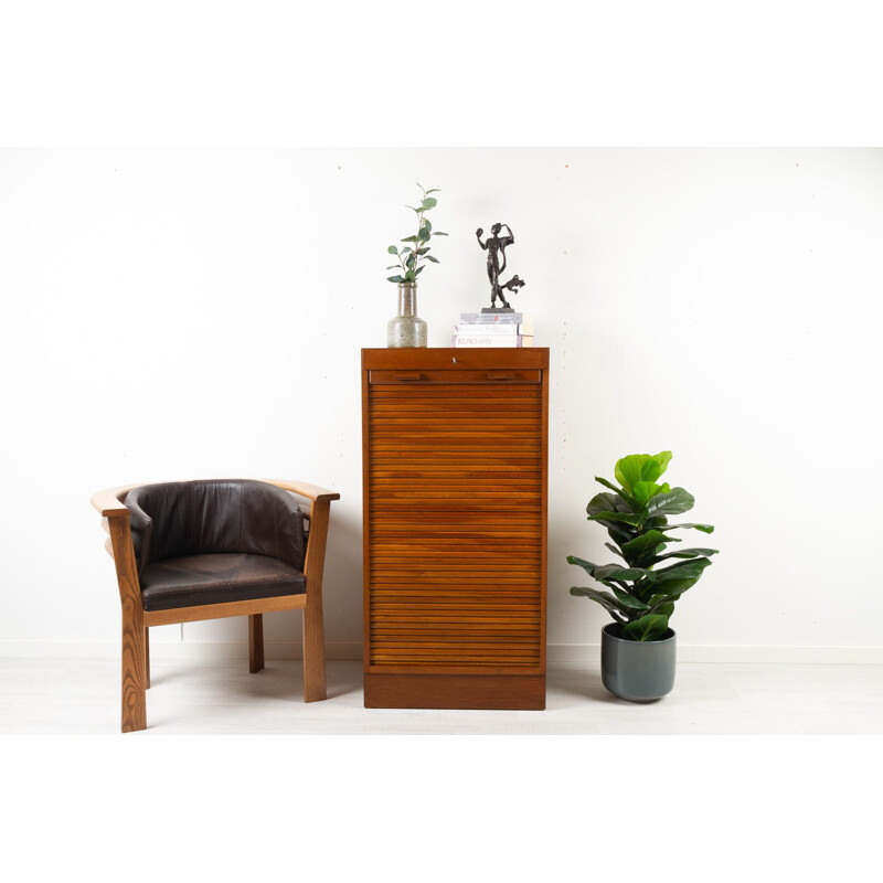 Vintage Danish oak cabinet with tambour front, Denmark 1960