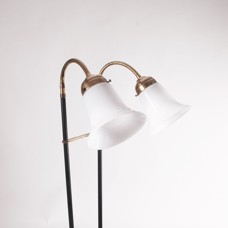 Vintage-Stehlampe mit zwei Glasschirmen, Dänemark 1950