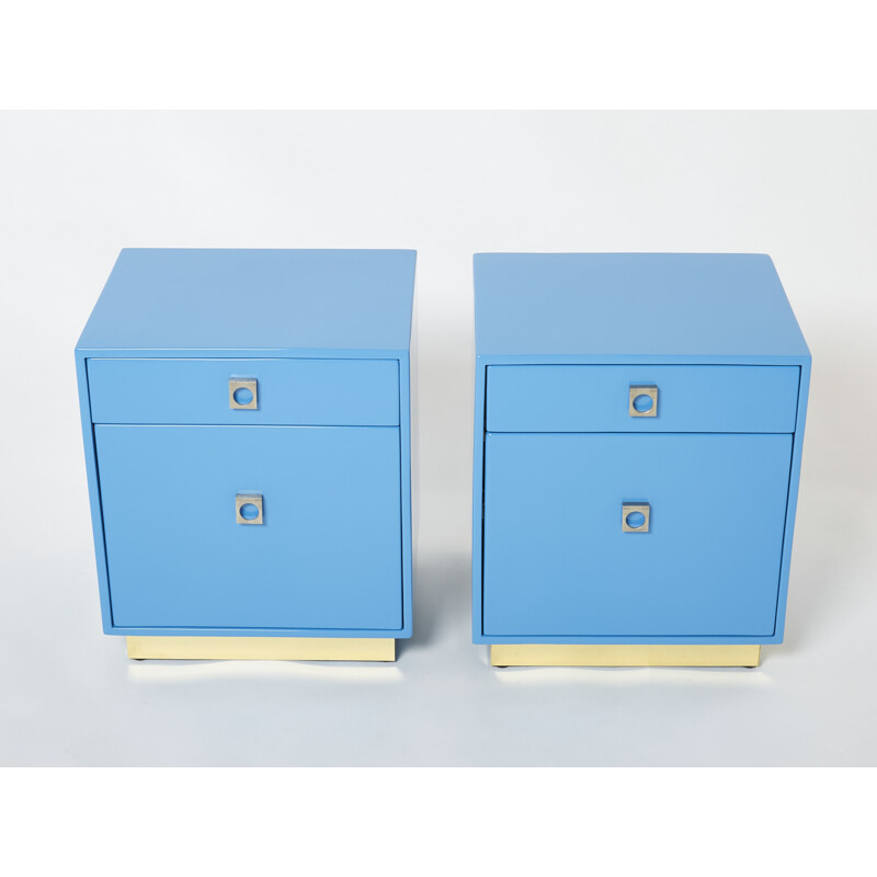 Vintage-Nachttischpaar in blauem Lack von Guy Lefevre für das Haus Jansen, 1970