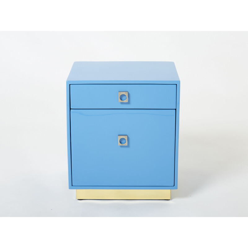 Pair of vintage night stands in blue lacquer by Guy Lefevre for Jansen, 1970