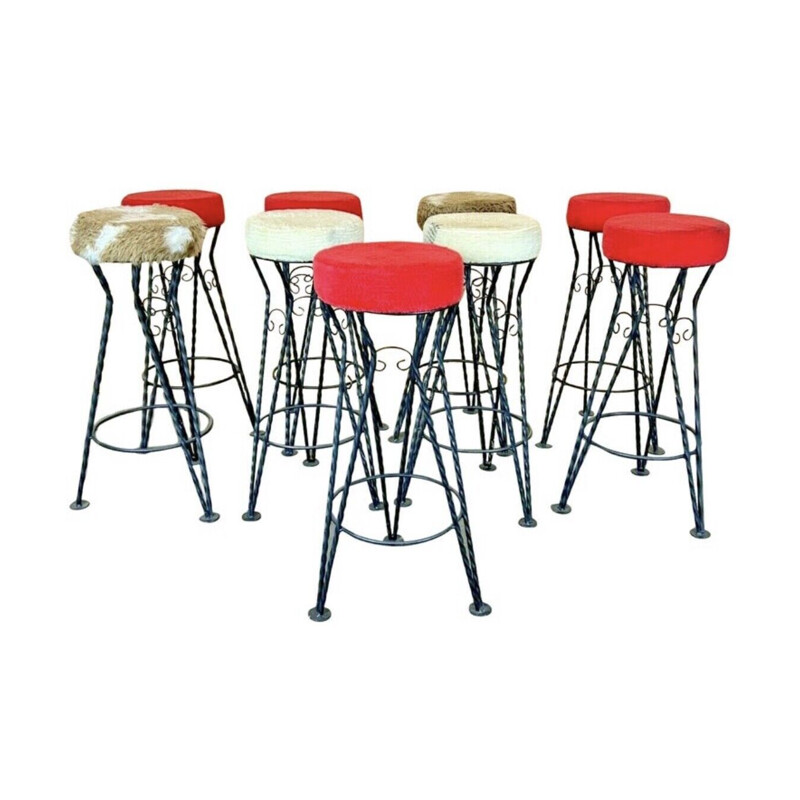 Set of 9 vintage iron cast bar stools, 1950s-1960s