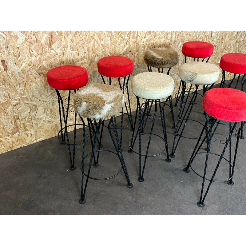 Ensemble de 9 tabourets de bar vintage en fonte, 1950-1960