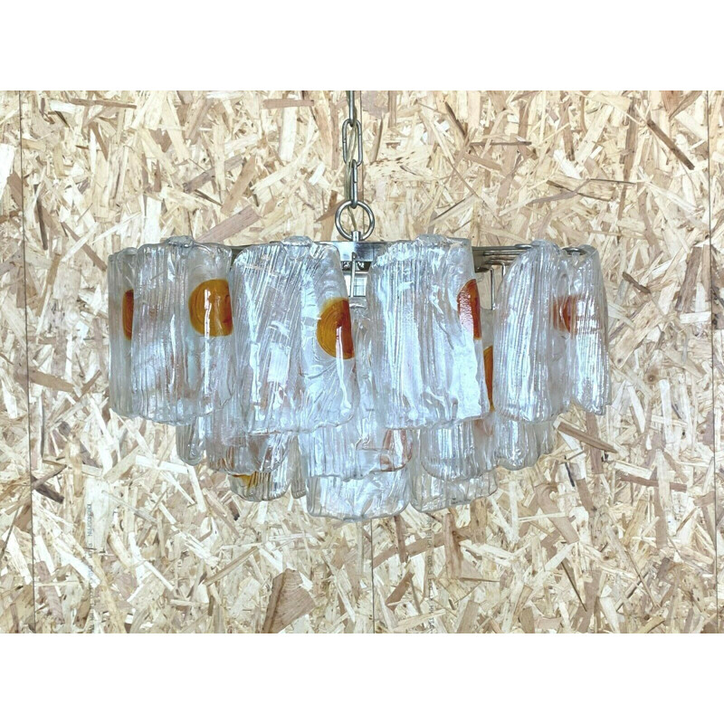 Lámpara vintage de cristal de Murano y cromo, 1970