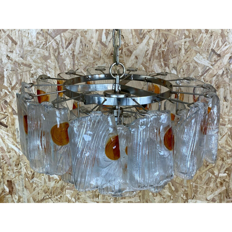 Vintage Murano glass and chrome chandelier, 1970