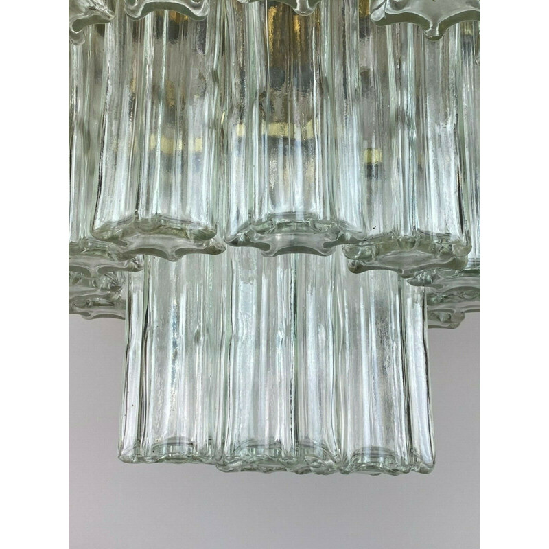 Lámpara vintage de cristal y latón de Glashütte Limburg, 1970