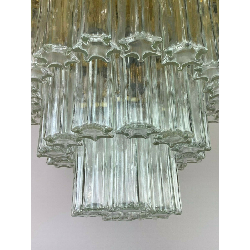 Lámpara vintage de cristal y latón de Glashütte Limburg, 1970