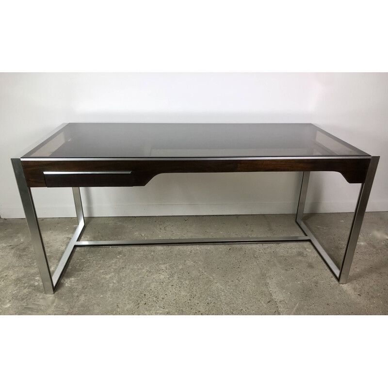 Vintage desk in metal and rosewood by Claude Gaillard for Ligne Roset, 1970