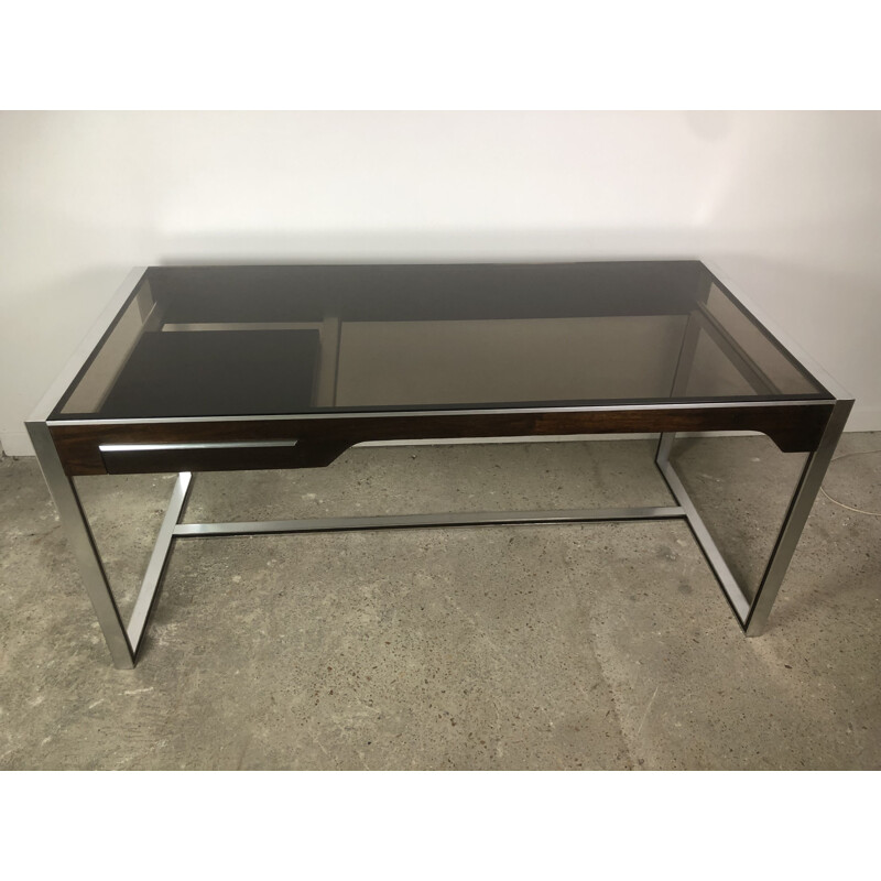 Vintage desk in metal and rosewood by Claude Gaillard for Ligne Roset, 1970