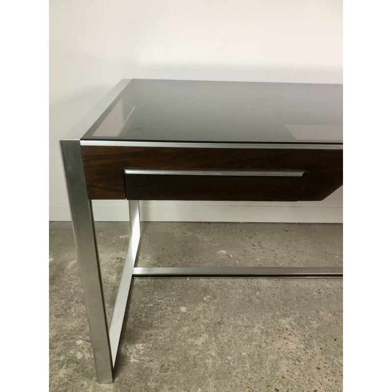 Vintage desk in metal and rosewood by Claude Gaillard for Ligne Roset, 1970