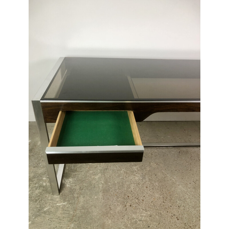 Vintage desk in metal and rosewood by Claude Gaillard for Ligne Roset, 1970