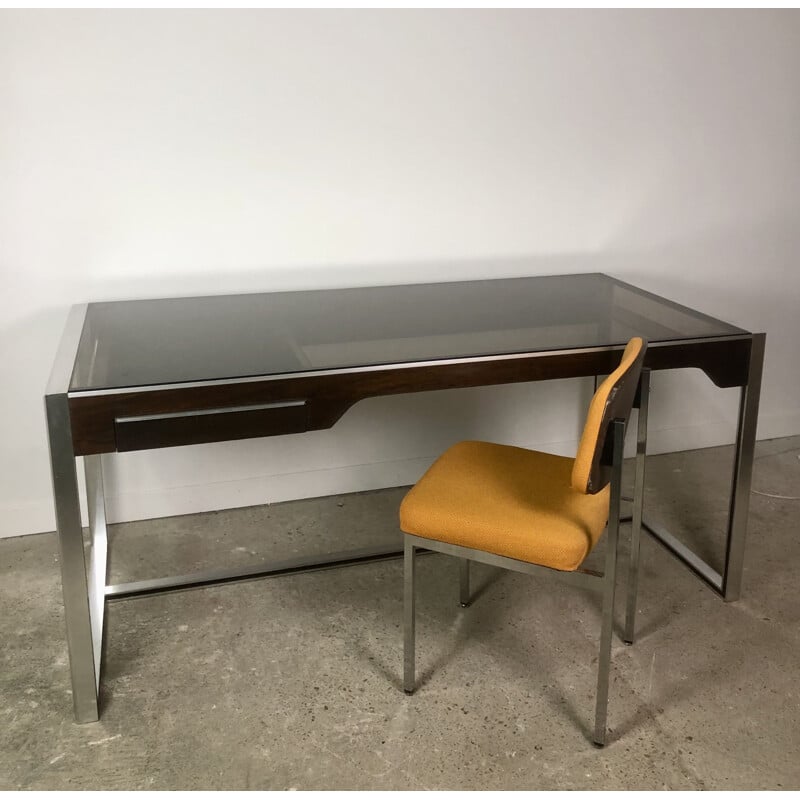 Vintage desk in metal and rosewood by Claude Gaillard for Ligne Roset, 1970