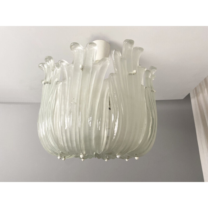 Vintage lacquered brass and frosted glass chandelier by J.T. Kalmar, 1960