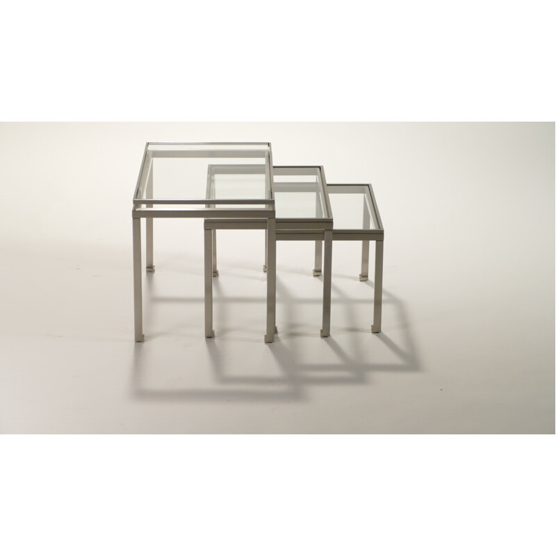 Nesting tables in glass and metal, Guy LEFEVRE - 1970s
