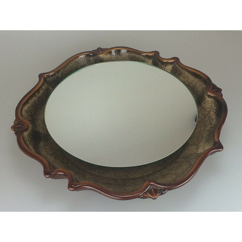 Specchio da parete in ceramica vintage di Pan, 1970