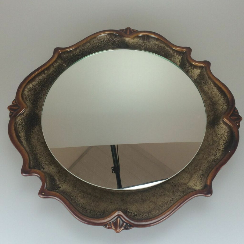 Specchio da parete in ceramica vintage di Pan, 1970