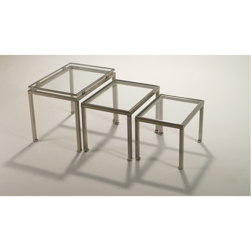Tables gigognes en verre et métal, Guy LEFEVRE - 1970