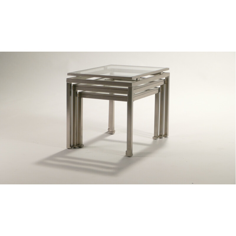 Tables gigognes en verre et métal, Guy LEFEVRE - 1970