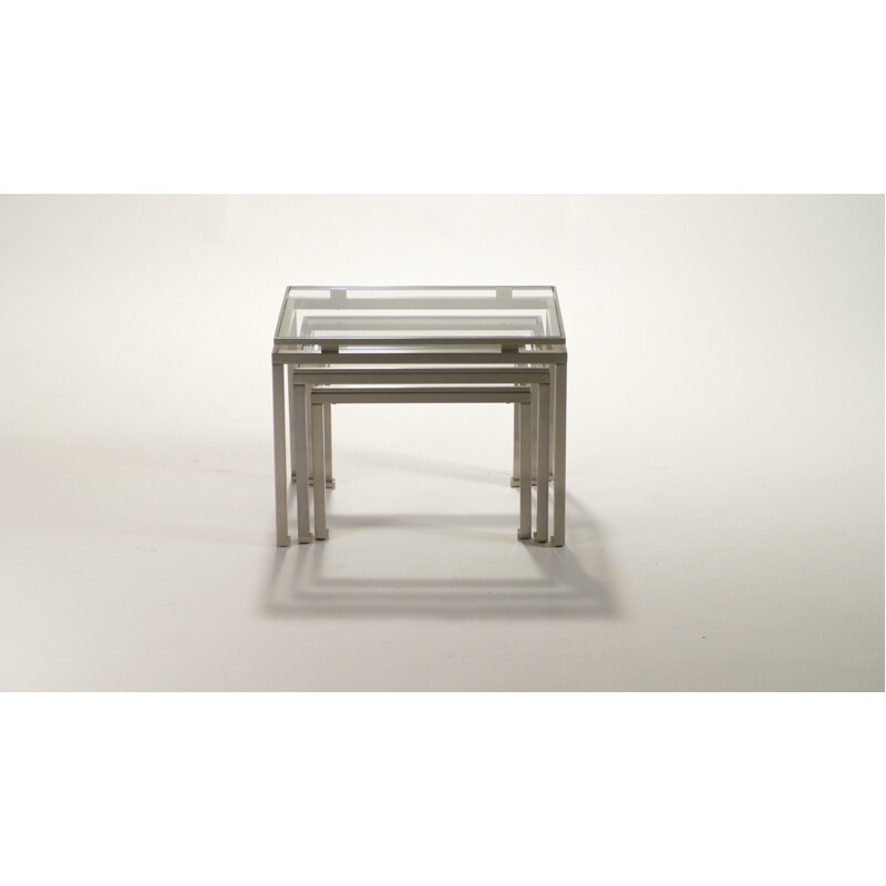 Nesting tables in glass and metal, Guy LEFEVRE - 1970s