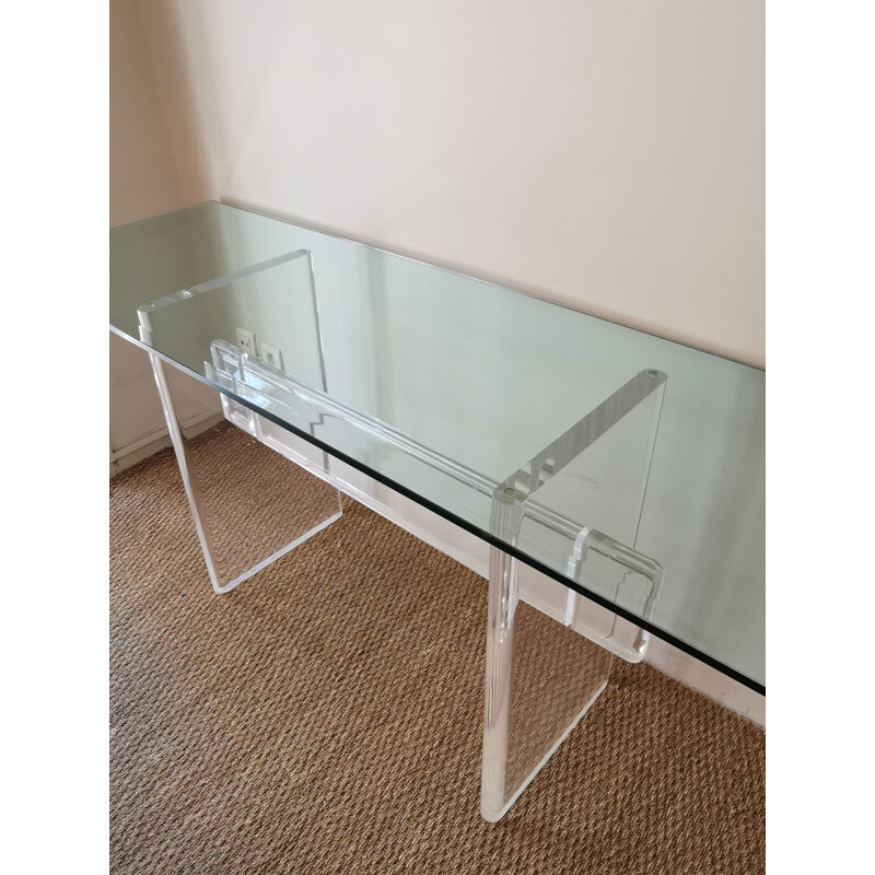 Vintage Italian console in perspex and glass, 1970